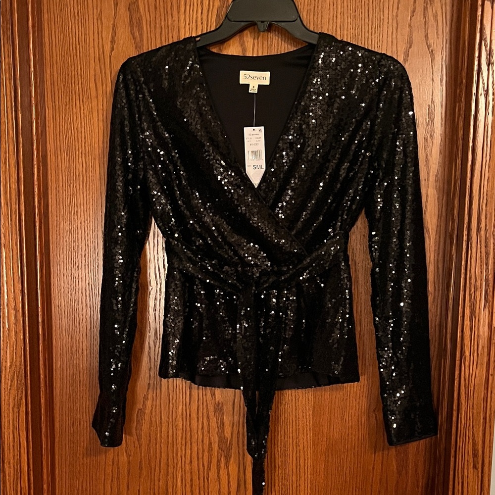 Black Sequin Wrap Blouse by 52Seven, sexy and elegant! NWT, size small